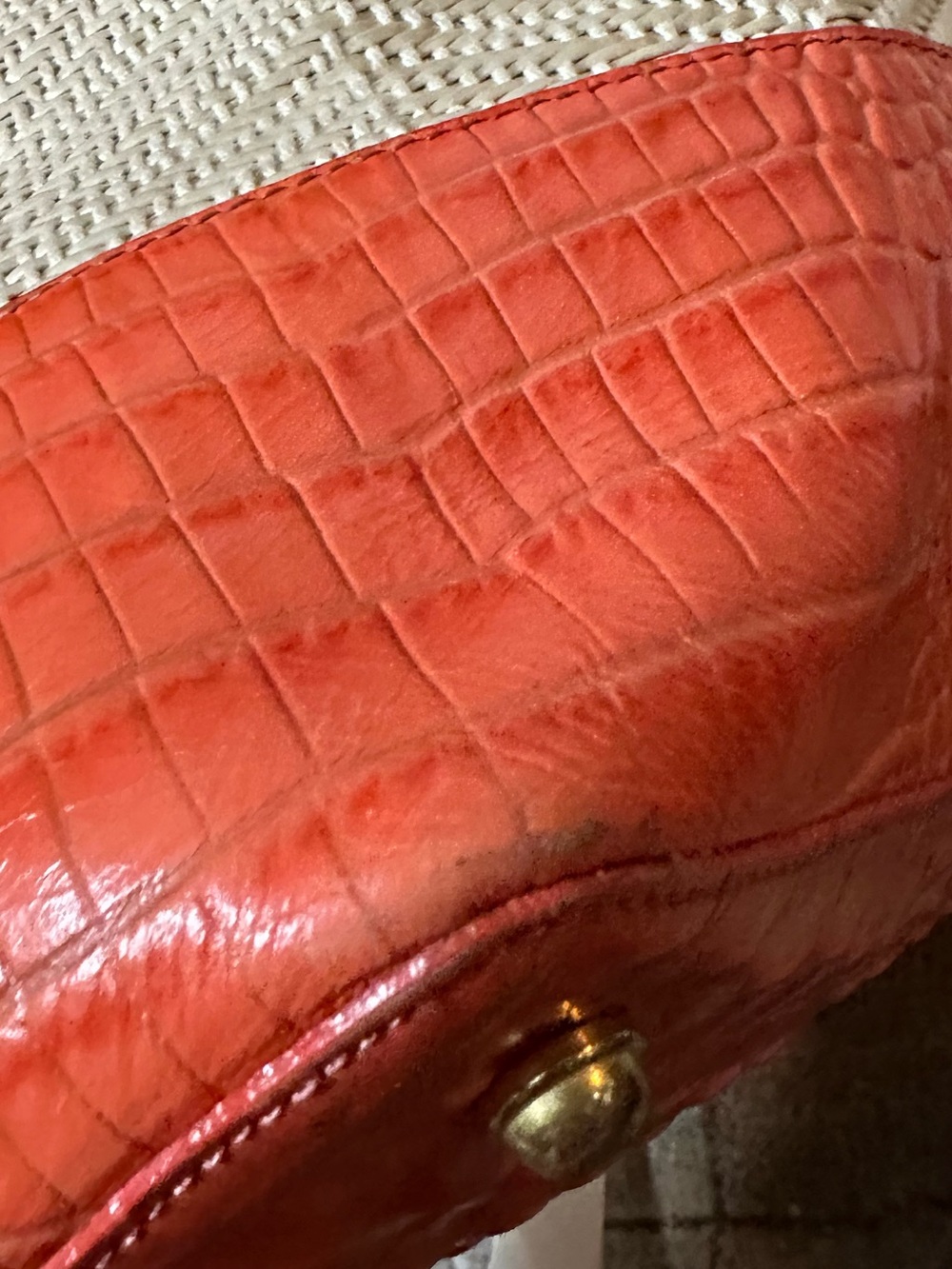 Brahmin orange leather and raffia tote entry - Picture 11 of 15